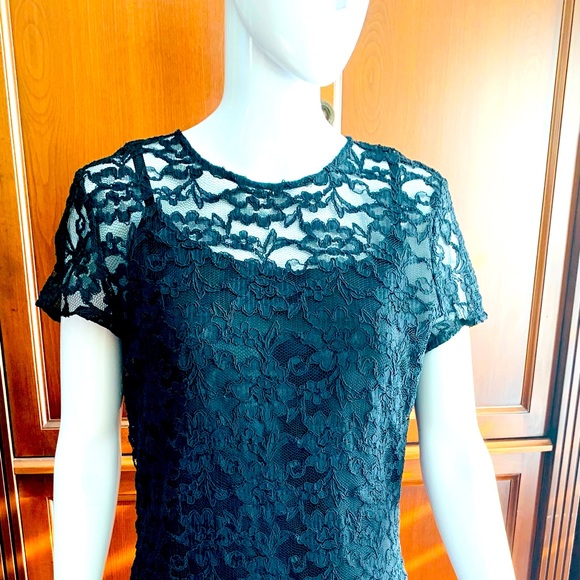 BHS Black Lace mini Dress just over the Knee satin spagetti lining dress US 12 - Picture 5 of 16